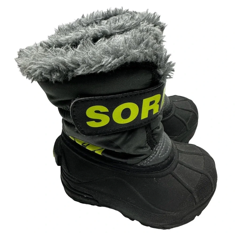 Sorel Snow Commander Winter‎ Boots Kids Childs Sz 6 Gray Waterproof NV1877-028